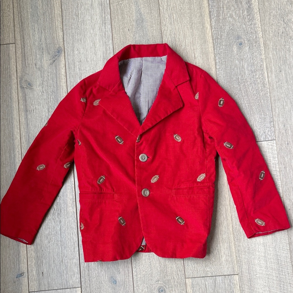 Kelly’s Kids Red Corduroy With Embroidered Footballs Blazer